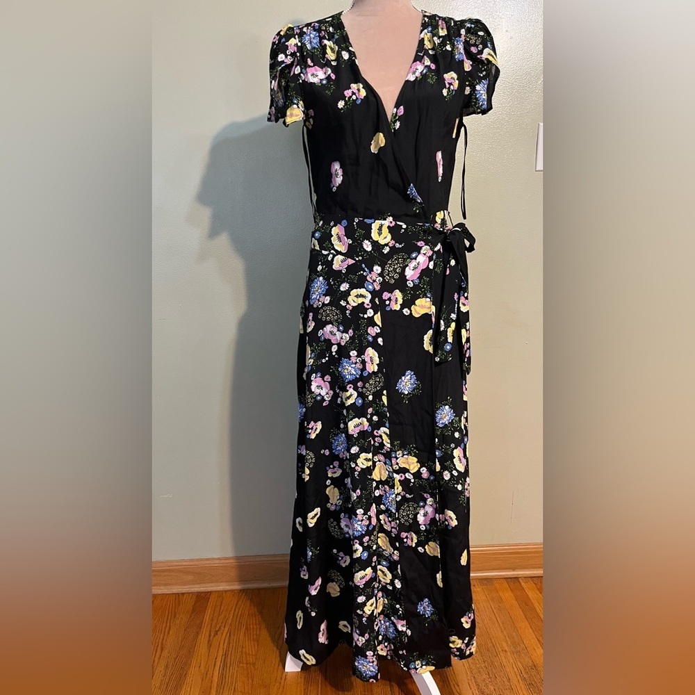 Free People Jess Floral Wrap Dress Black Maxi S